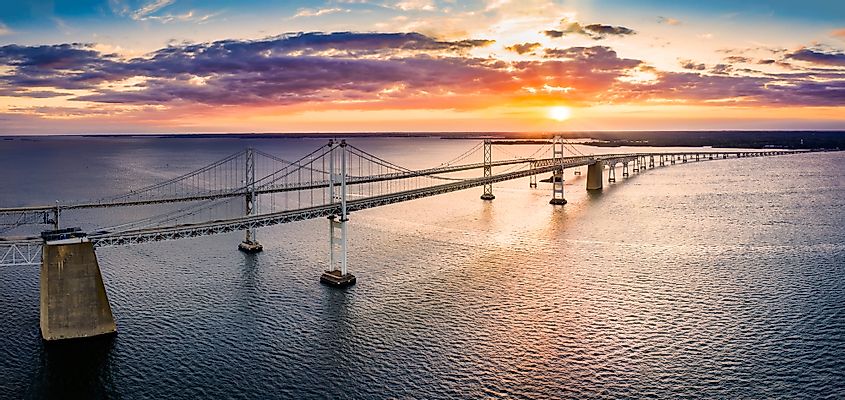 The Chesapeake Bay Bridge at sunset.
