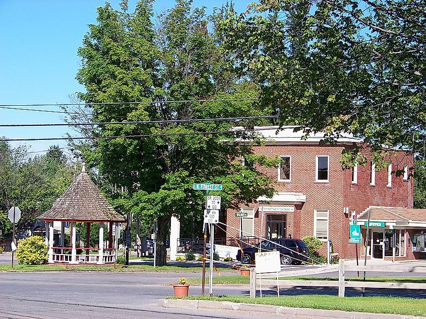 Downtown street in gazebo in Marienville, Pennsylvania.