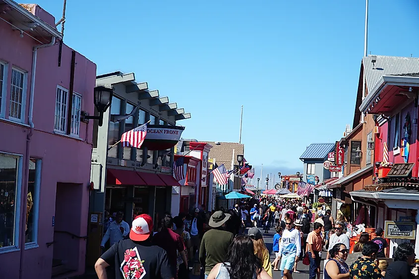 Busy streets in downtown Monterey, California.