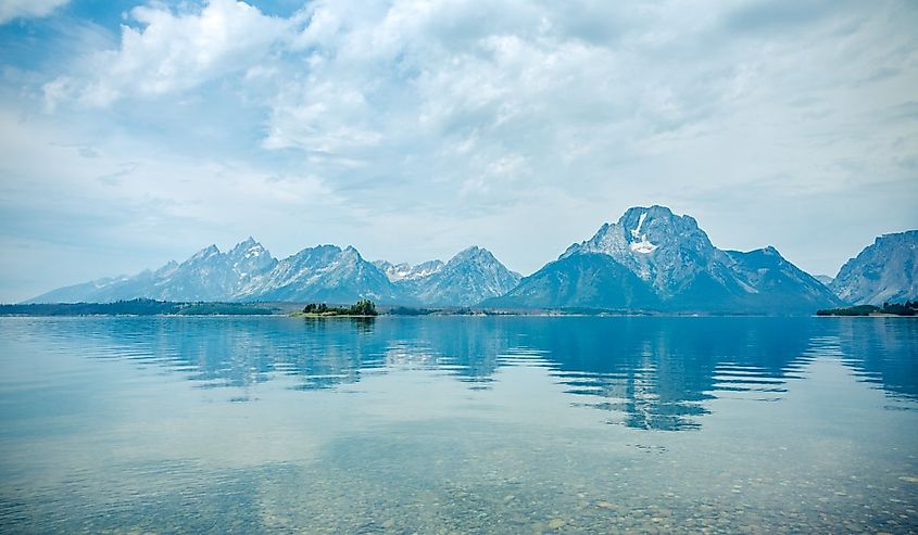 Hermitage Point view across Jackson Lake with the Grand Tetons near Moran, Wyoming