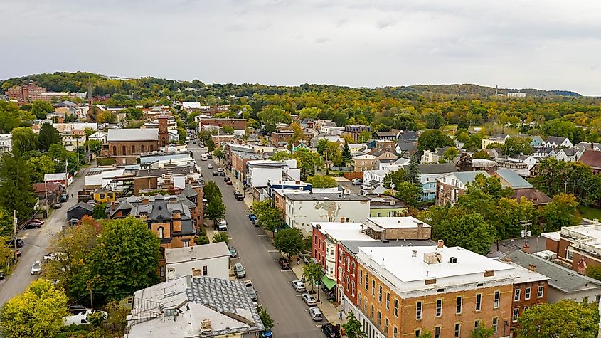 Hudson, New York, sits on a bend along the Hudson River.
