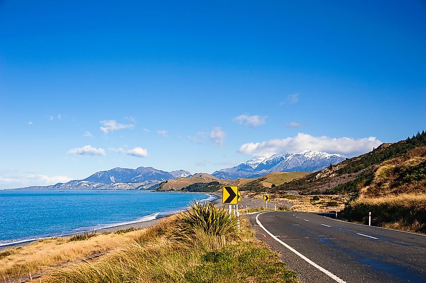 State Highway 1, iconic coastal route near Kaikoura, New Zealand