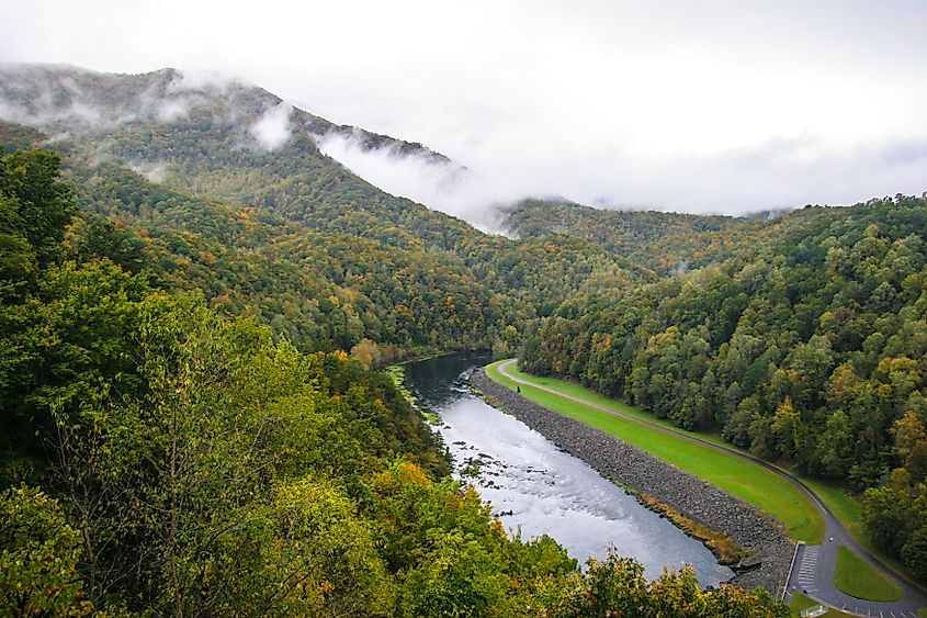 Aerial view of Fontana Dam in North Carolina.