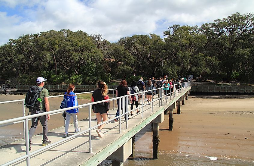 Visitors arriving by ferry to Cumberland Island National Seashore from St. Marys, Georgia.