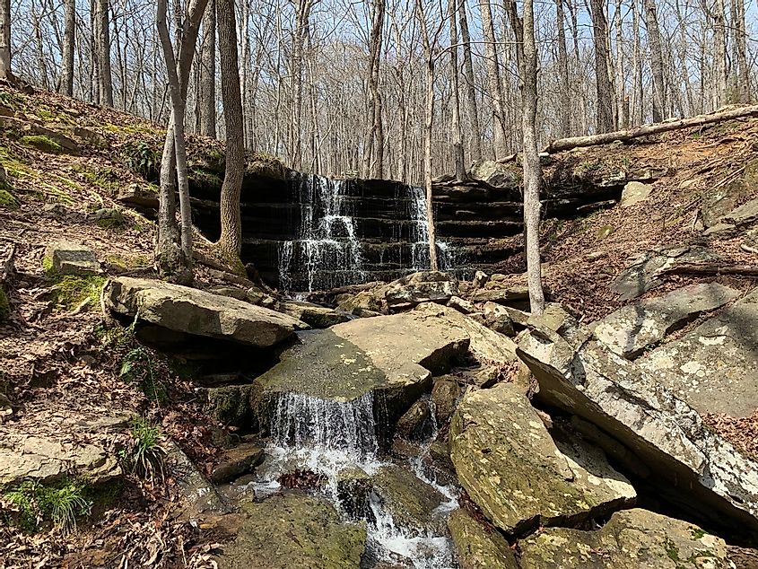 Waterfalls on the Ozark Highlands Trail in Arkansas near Lake Fort Smith State Park Hiking Trails.