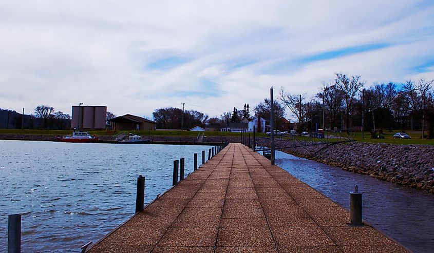 A view down the dock including some boats on Lake Guntersville, Guntersville, Alabama