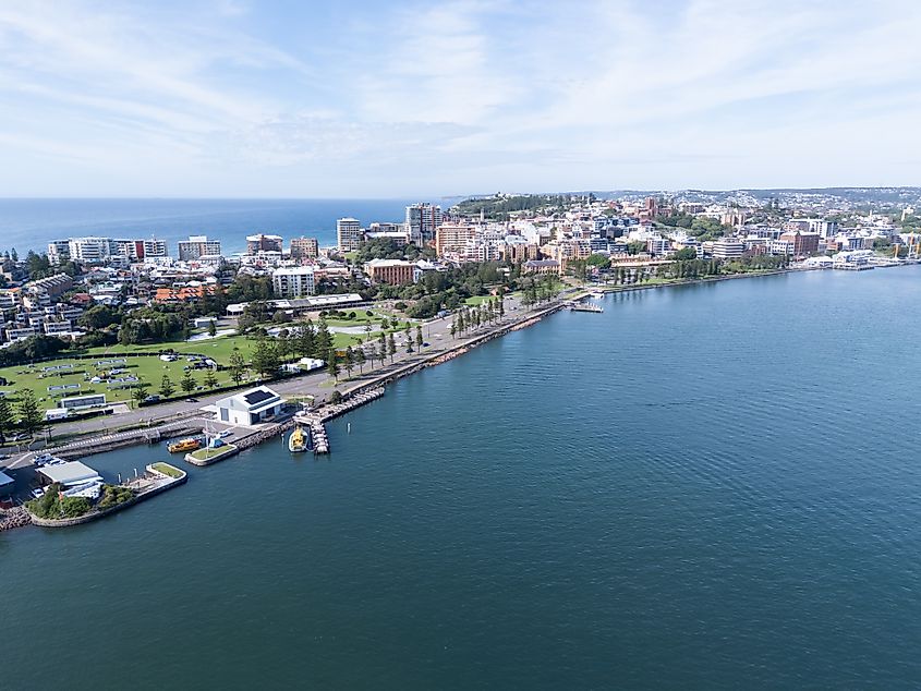 Aerial view of Newcastle Harbour and city. Newcastle NSW Australia
