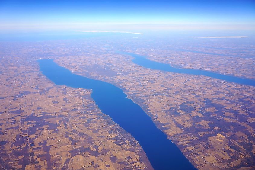 Aerial view of Cayuga Lake and Seneca Lake in upstate New York
