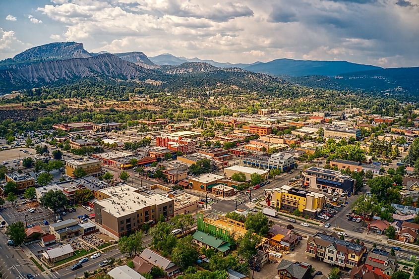 Aerial view of Durango, Colorado in summer