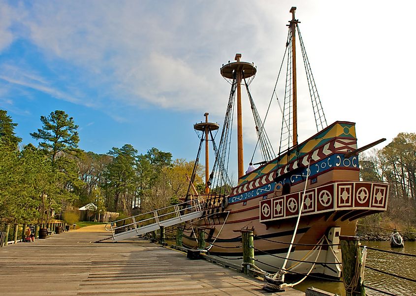 Replica of the Susan Constant, a ship that brought English colonists to Virginia in 1607, on display at Jamestown, Virginia