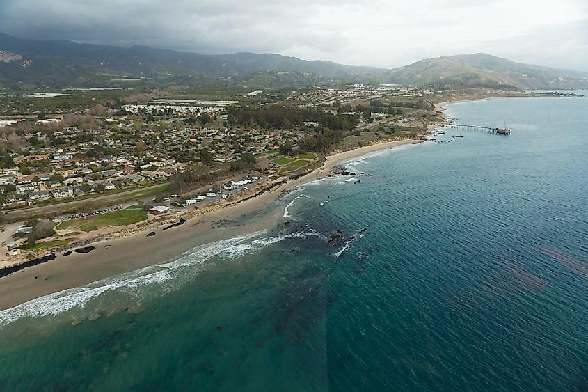 Aerial helicopter shot of Carpinteria By Jeremy Francis