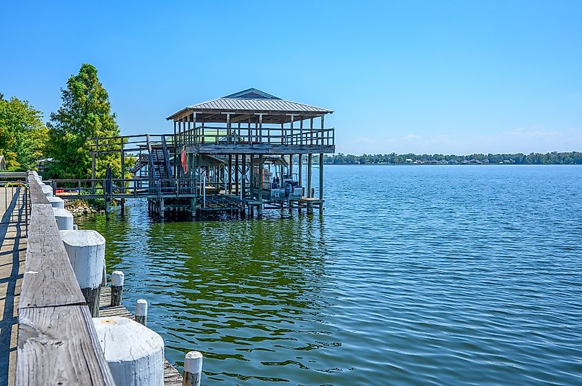 Boat House along the coast of False River in New Roads, Louisiana.