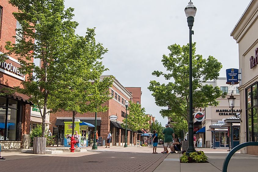 BRANSON, MISSOURI, The Landing—June, 2018 - Looking down the Branson Landing during an early morning