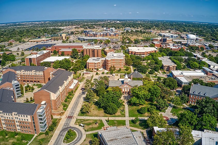 Aerial view of Wichita State University during summer break