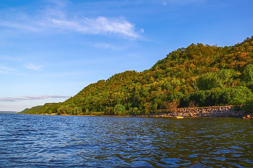 Lake City Minnesota View from Boat Bright Candid Moments Nature Mountain in Water