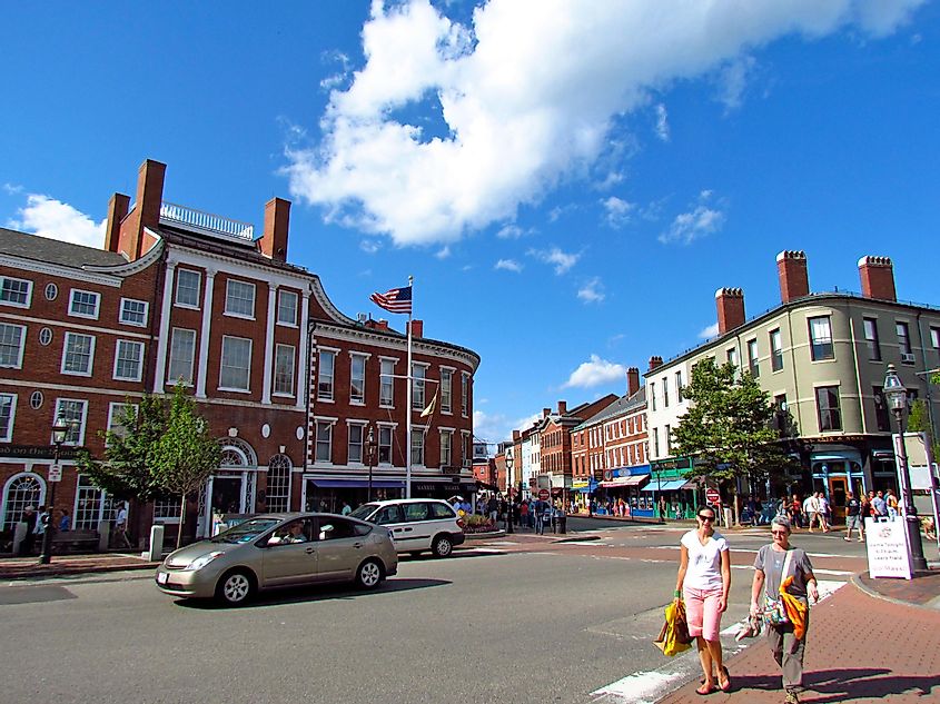 View of Market Square, the main economic and commercial center of the city of Portsmouth, New Hampshire