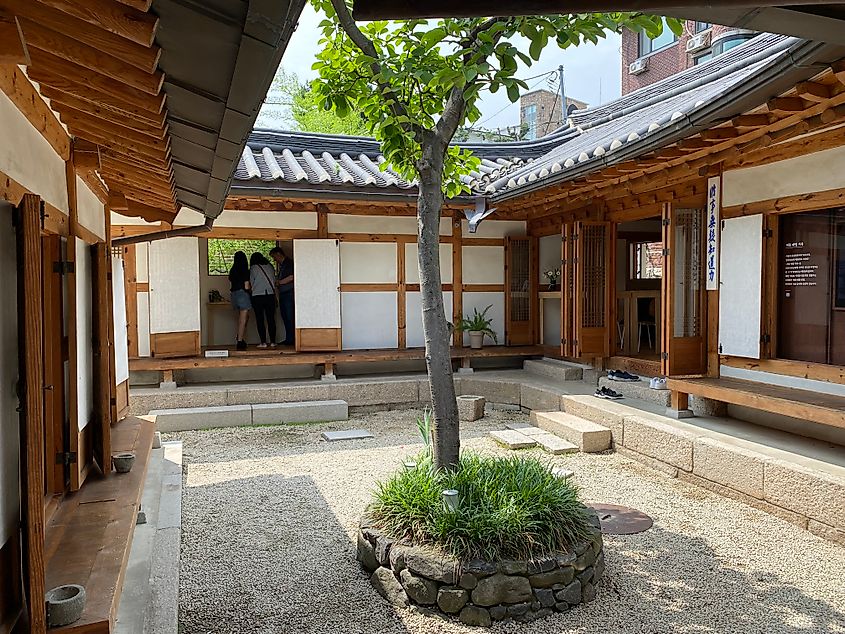 The inner courtyard of a 14th century Korean hanok home.
