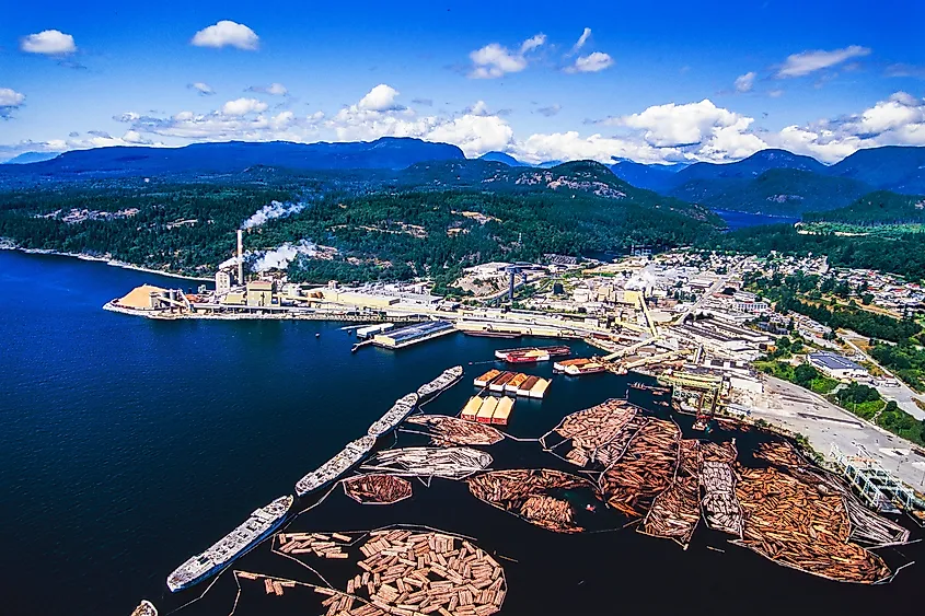 Aerial image of Powell River, BC, Canada