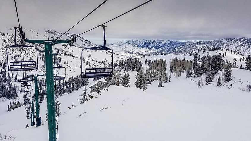 Chairlifts at the Powder Mountain ski resort in Utah