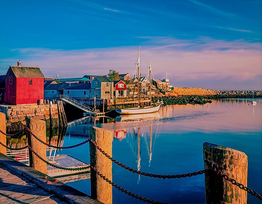 Wharf look down on Rockport Harbor in Massachusetts.