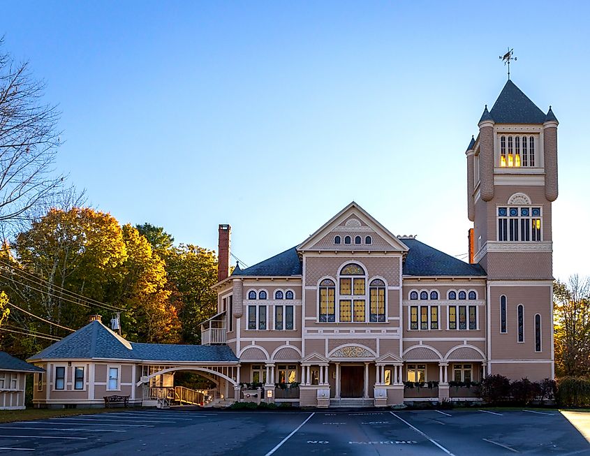 Cumston Hall and Cumston Public Library in Monmouth, Maine.