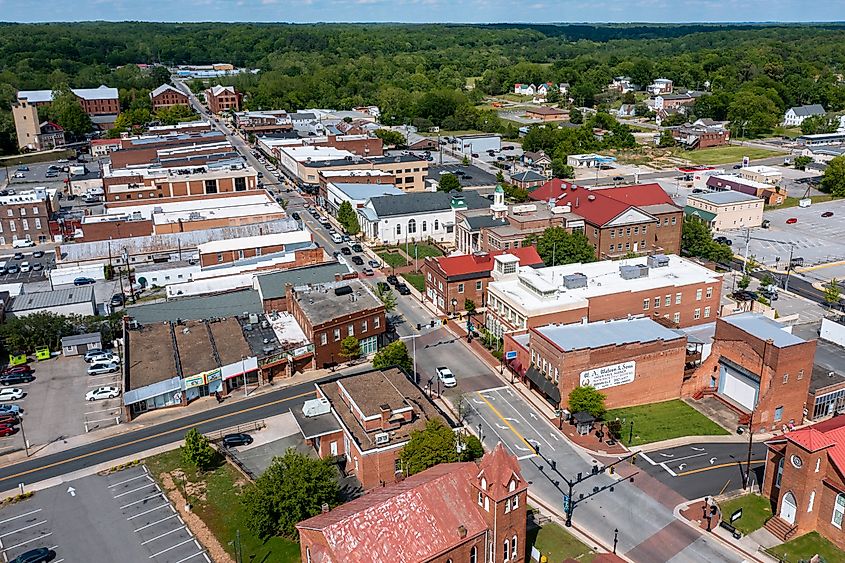 Aerial View of Buildings on Main Street in Farmville Virginia