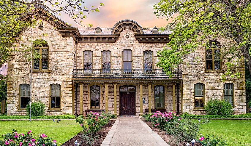 Public library in Fredericksburg, Texas with limestone veneer