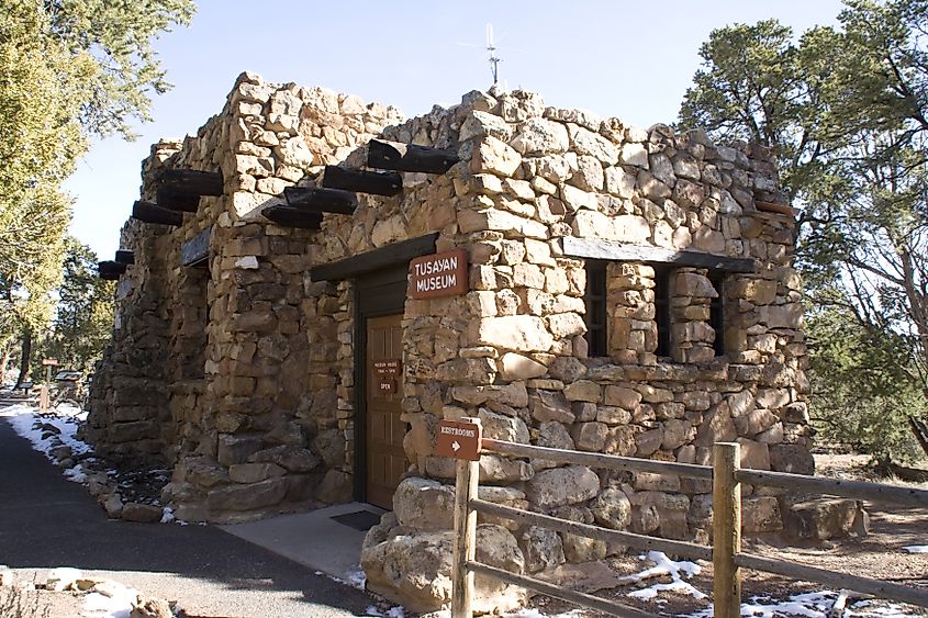 Editorial Photo Credit: Craig MacDonnell via Shutterstock. In Grand Canyon National Park - South Rim, Arizona. Inside its East Rim Drive, this museum provides history, sales, and external ruins.