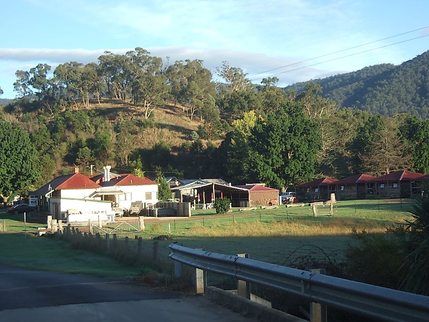 Distance view of Dargo Hotel in Dargo, Victoria, Australia.