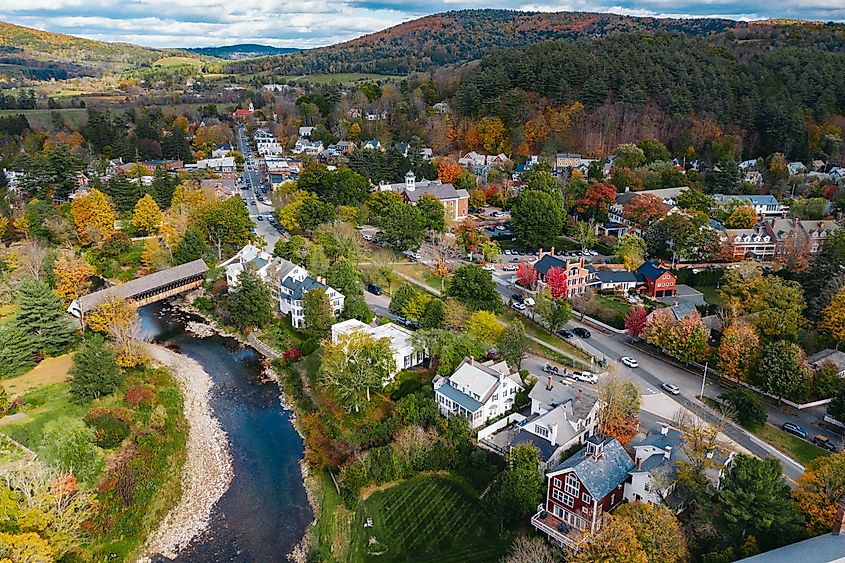 The Mad River flowing through Woodstock, Vermont.