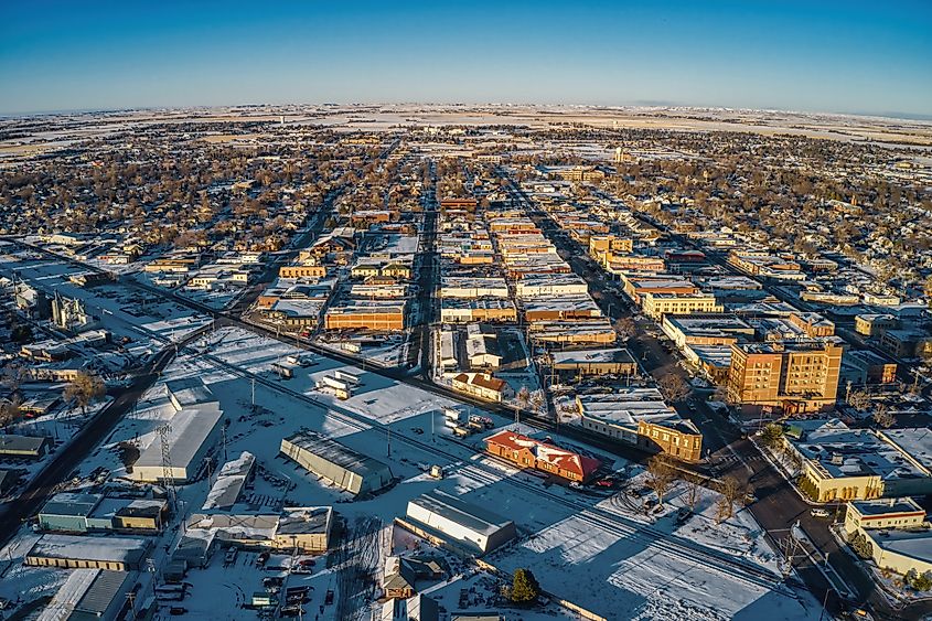 Aerial view of downtown Scottsbluff, Nebraska.
