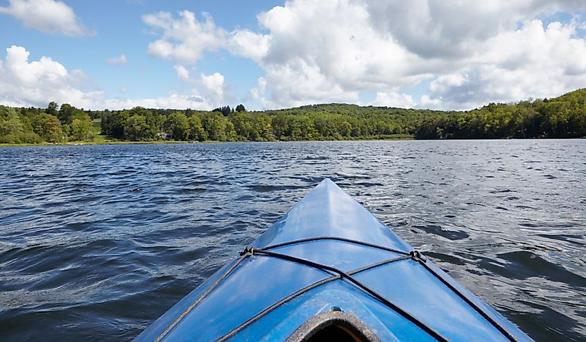 Canoe bow looking over the water in New Milford, Pennsylvania