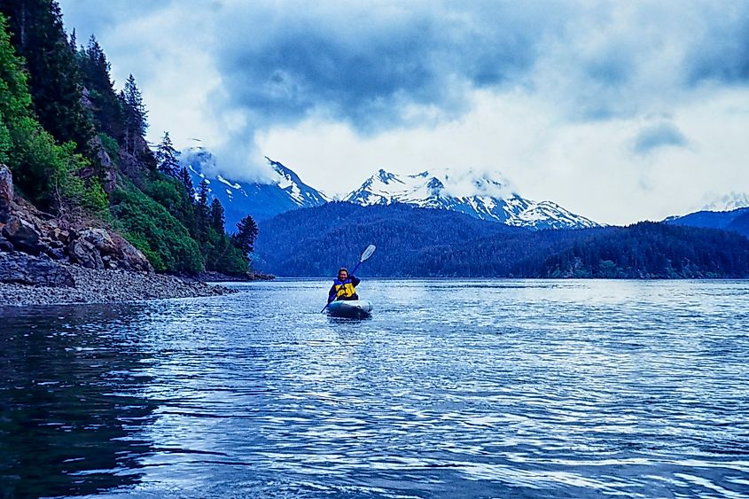 A kayaker at the spectacular Kachemak Bay State Park, Alaska