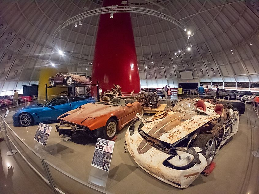 Cars demolished during the sinkhole at the National Corvette Museum in Bowling Green, Kentucky.