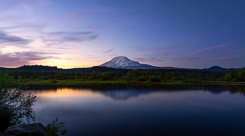 Mt. Adams as seen from Trout Lake at dusk
