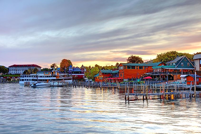 Waterfront houses in Lake George, New York