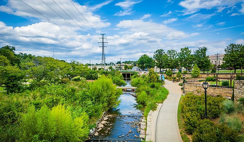 View of the Little Sugar Creek Greenway and Elizabeth Park, in Elizabeth, Charlotte, North Carolina.