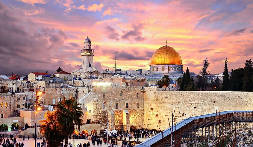 Skyline of the Old City at the Western Wall and Temple Mount in Jerusalem, Israel.