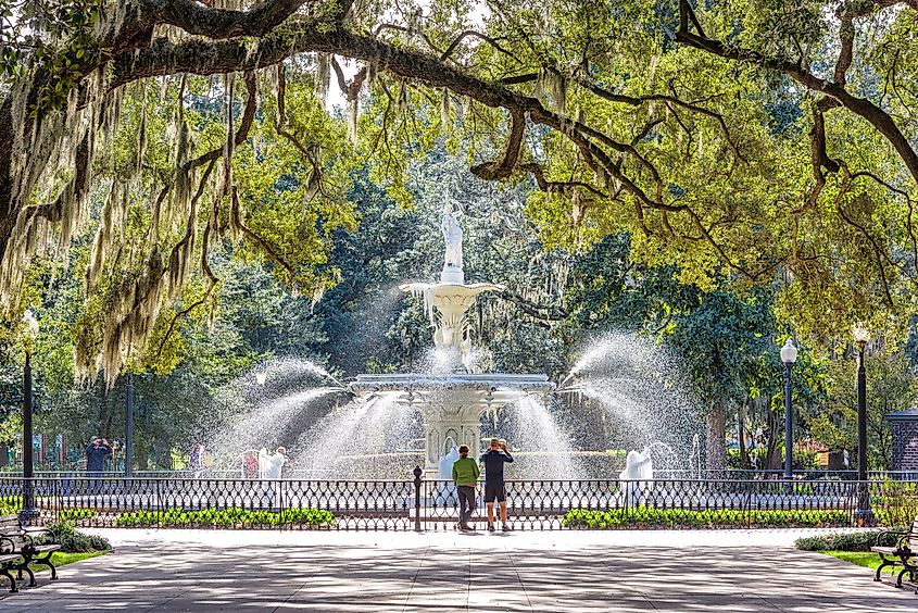 Forsyth Park, Savannah, Georgia, USA fountain in the afternoon.