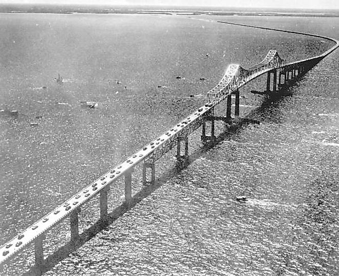 A 1955 Photo of the Sunshine Skyway Bridge in Florida, which partially collapsed in 1980. 