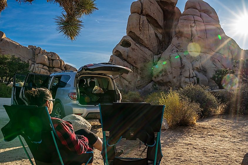 Taking a break among the boulders at Joshua Tree National Park
