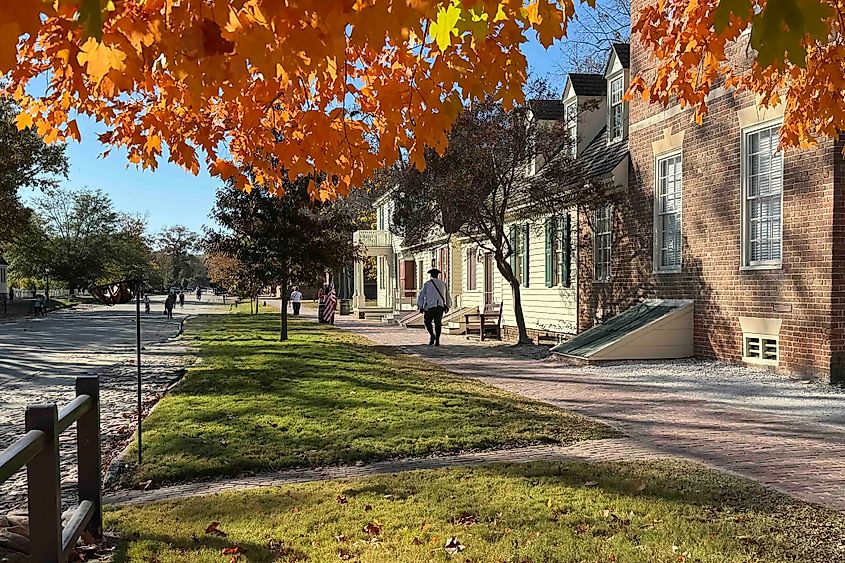 Colonial Williamsburg Glucester Street Image credit by Bryan Dearsley  man walking