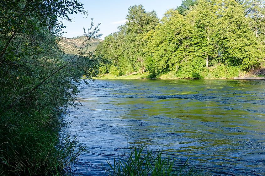 The Rogue River flowing through Valley of the Rogue State Park in Jackson County, Oregon