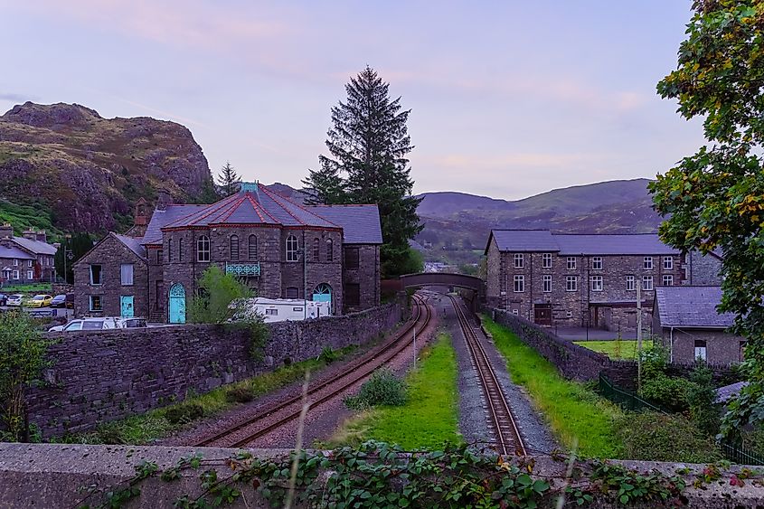 Sunset view of the town Blaenau Ffestiniog, Gwynedd, the North of Wales, UK.