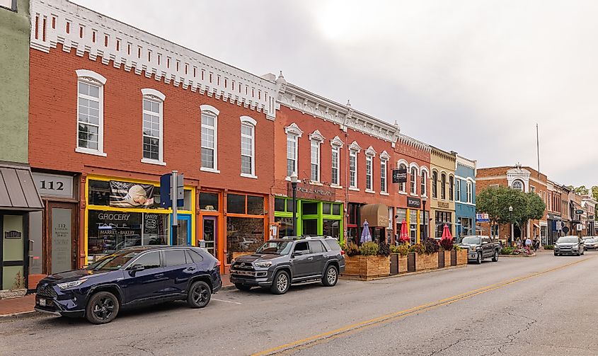 The old business district on Central Avenue in Bentonville, Arkansas. 