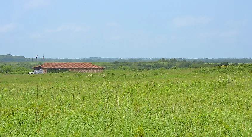 Visitor center viewed from Prairie State Park.