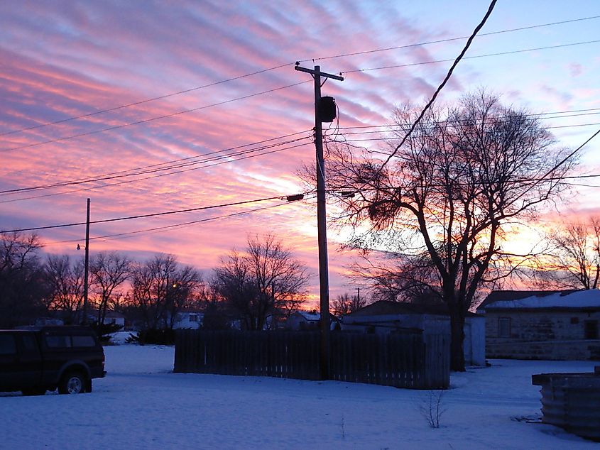 The Yellowstone Street district at sunset.