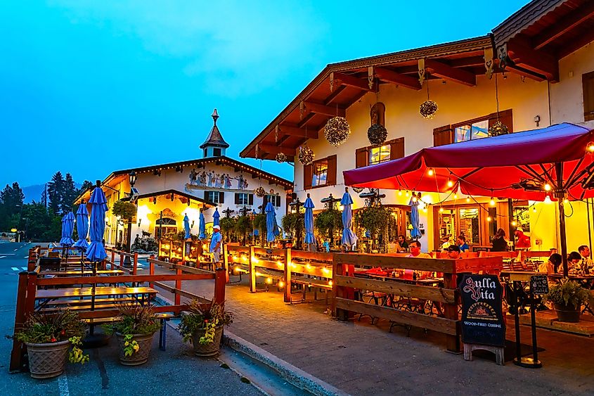 People enjoying their food in Leavenworth, Washington.