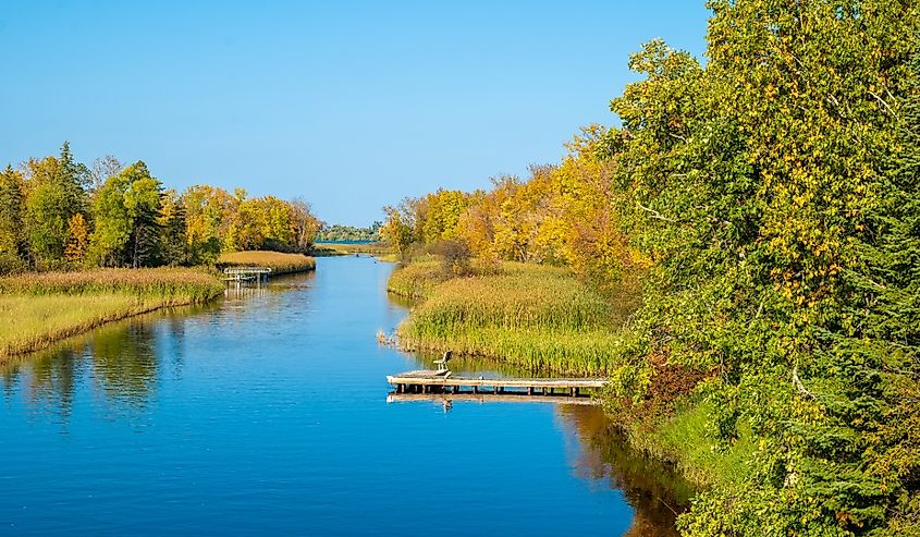 Mississippi River in Bemidji Minnesota near highway 2. This beautiful autumn landscape scene is a few miles from the source at Lake Itasca.