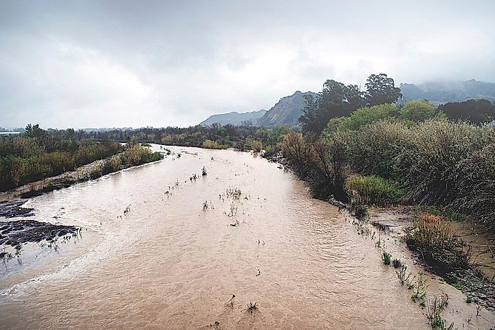 The Santa Clara River flows near Santa Paula, California